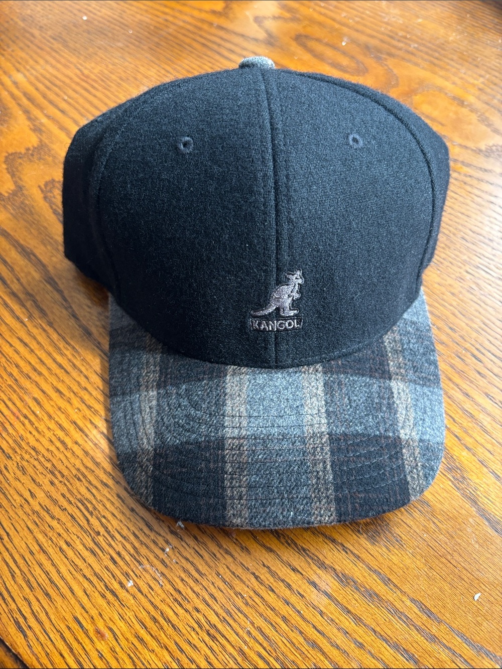 Kangol Black Cap with Gray Plaid Brim